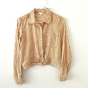 AEROPOSTALE Cropped Orange and White Stripped Flannel with Knot, Size S